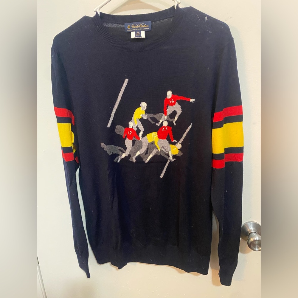 Brooks Brothers 100% Wool Crewneck Sweater with Sports Graphic